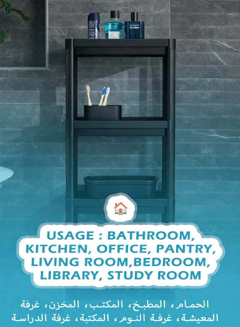 توشيونيكس عربة تخزين بلاستيكية من 4 طبقات على شكل أرضية - أسود - منظم دوار قابل للتعديل من 2/3/4 طبقات للحمام والمطبخ وغرفة المعيشة وغرفة الغسيل - بلاستيك ABS متين، تجميع صغير الحجم ولا يحتاج إلى أدوات - Image 2