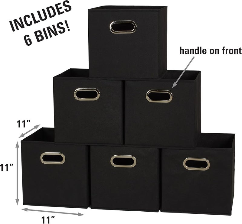 Household Essentials 80-1 Foldable Fabric Storage Bins Set of 6 Cubby Cubes With Handles Black - Image 2