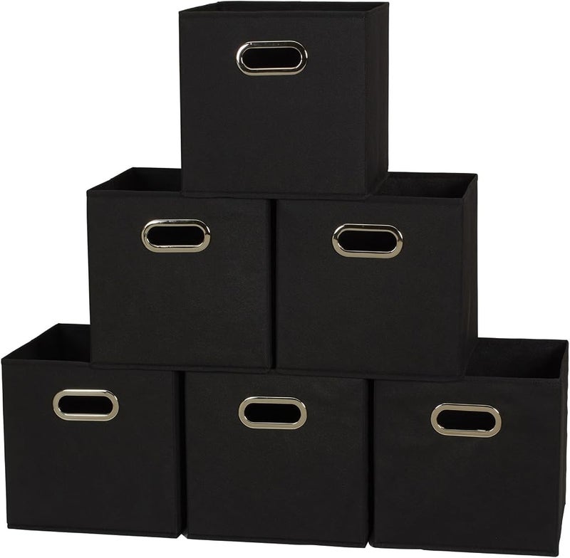 Household Essentials 80-1 Foldable Fabric Storage Bins Set of 6 Cubby Cubes With Handles Black - Image 1