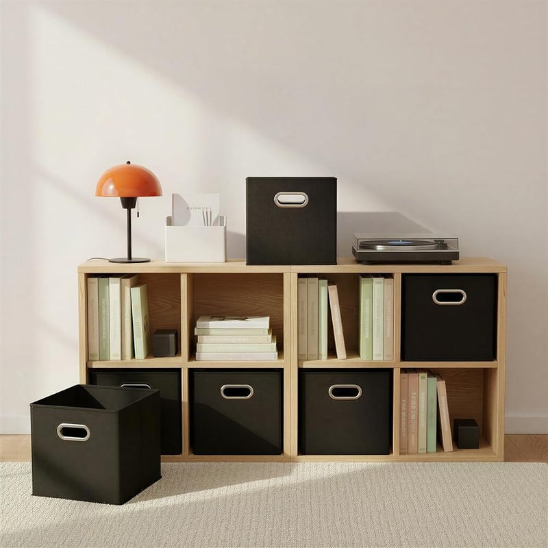 Household Essentials 80-1 Foldable Fabric Storage Bins Set of 6 Cubby Cubes With Handles Black - Image 5