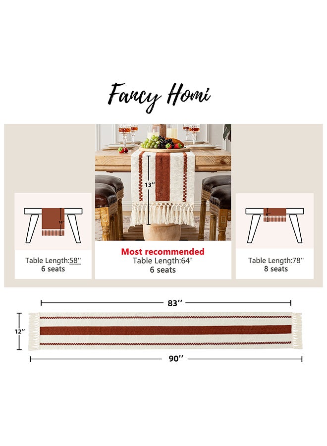 Fancy Homi Boho Chic Macrame Table Runner for Home Decor, Farmhouse Style with Tassels, Perfect for Party Bohemian - 30x230 cm - Rust - Image 3