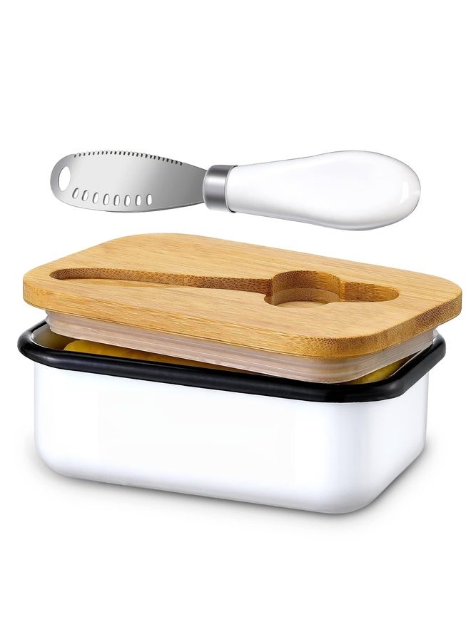 طبق زبدة مع غطاء وسكين لف الزبدة للطاولة - وعاء معدني غير قابل للكسر مع ختم سيليكون مزدوج، لديكور المطبخ الريفي - Image 1