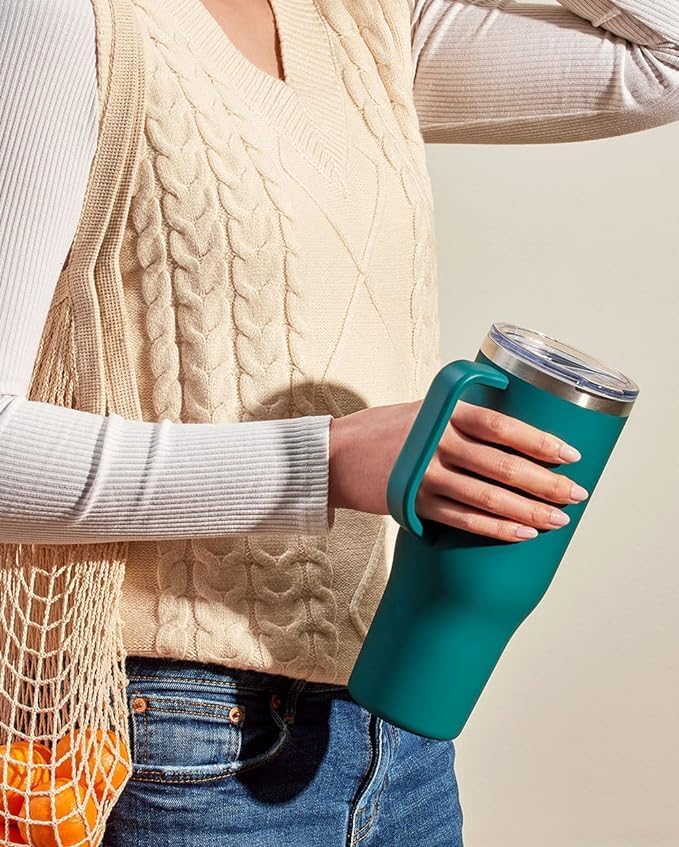 AZLVERA Stainless Steel Vacuum Insulated Tumbler with Lid Handle and Straw for Water Coffee Mug Iced Tea Keeps Drinks Cold for 24 Hours Or Hot Car Cup Holder 1200 Ml 1 Pcs - Image 5