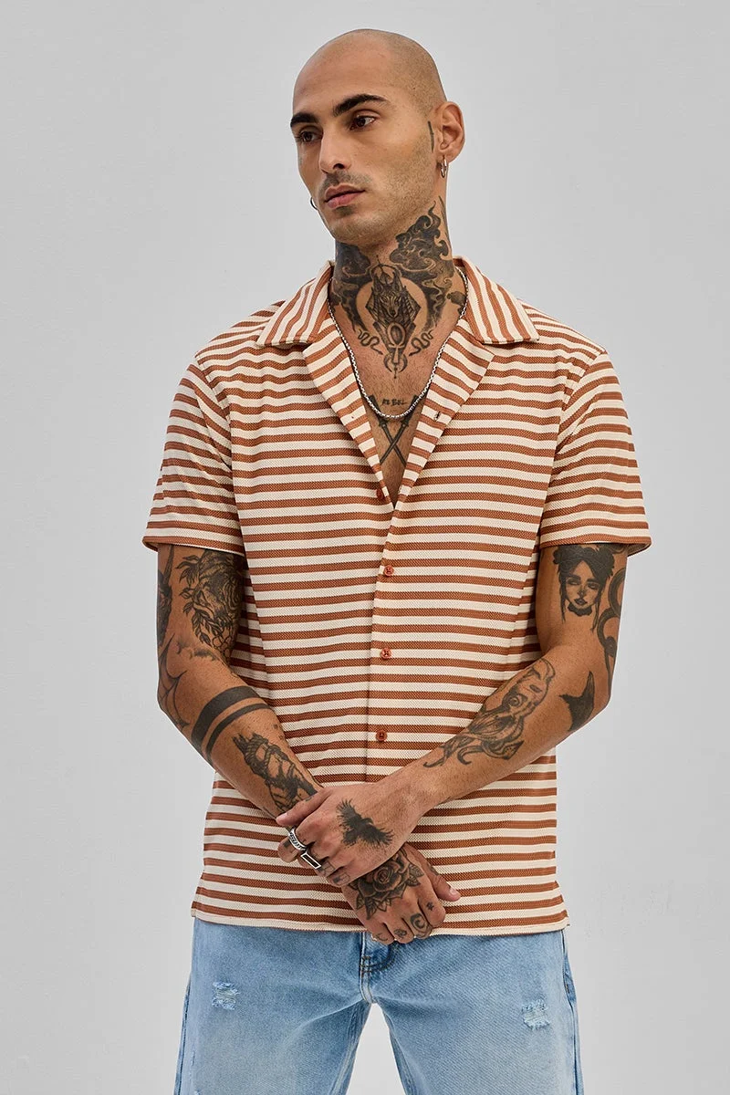 SNITCH Light Brown Stripes Box Fit Shirt