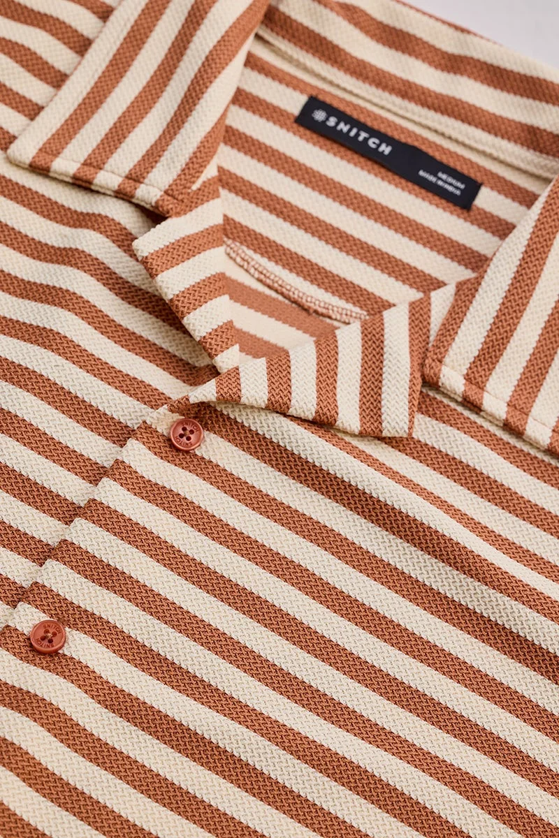 SNITCH Light Brown Stripes Box Fit Shirt