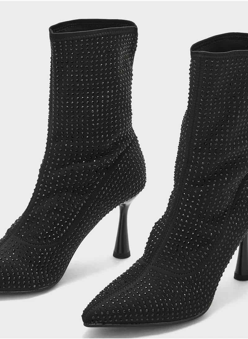 Truffle Stilletto Diamante Ankle Boot