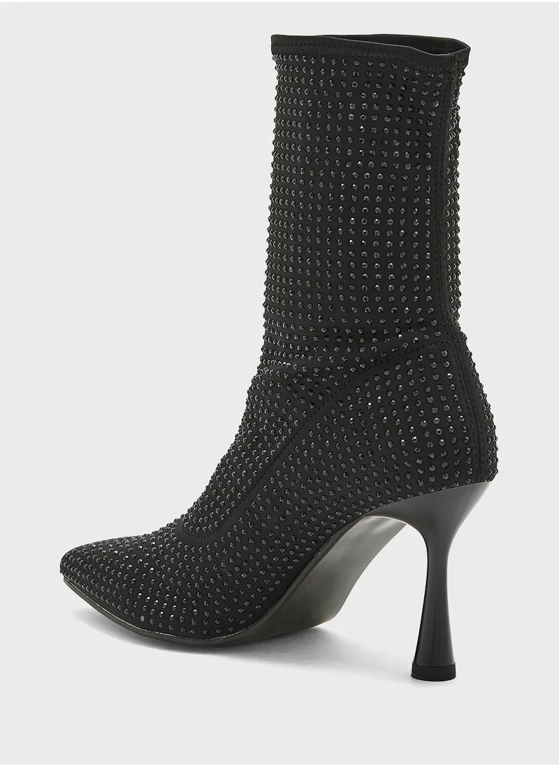 Truffle Stilletto Diamante Ankle Boot