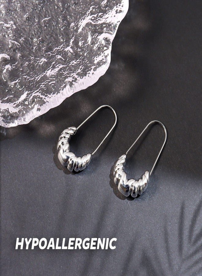 KesaPlan Sterling Silver Hoop Earrings for Women,14K White Gold Earrings Hypoallergenic Chunky Huggie Silver Hoops Small Fashion Dainty Earring, White Gold, Cubic Zirconia - Image 4