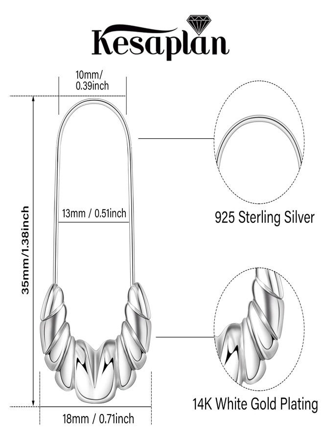KesaPlan Sterling Silver Hoop Earrings for Women,14K White Gold Earrings Hypoallergenic Chunky Huggie Silver Hoops Small Fashion Dainty Earring, White Gold, Cubic Zirconia - Image 2
