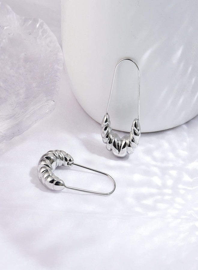 KesaPlan Sterling Silver Hoop Earrings for Women,14K White Gold Earrings Hypoallergenic Chunky Huggie Silver Hoops Small Fashion Dainty Earring, White Gold, Cubic Zirconia - Image 3