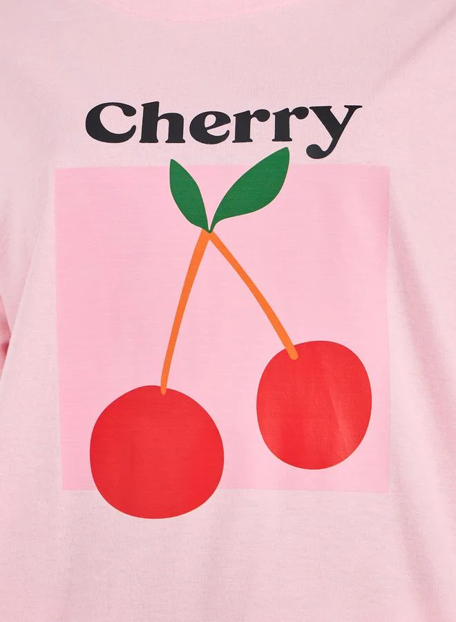 Styli Oversized Cherry Graphic Print Longline T-Shirt