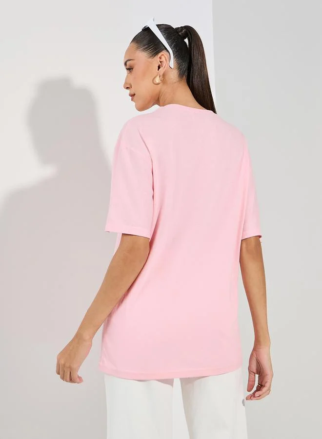 Styli Oversized Cherry Graphic Print Longline T-Shirt