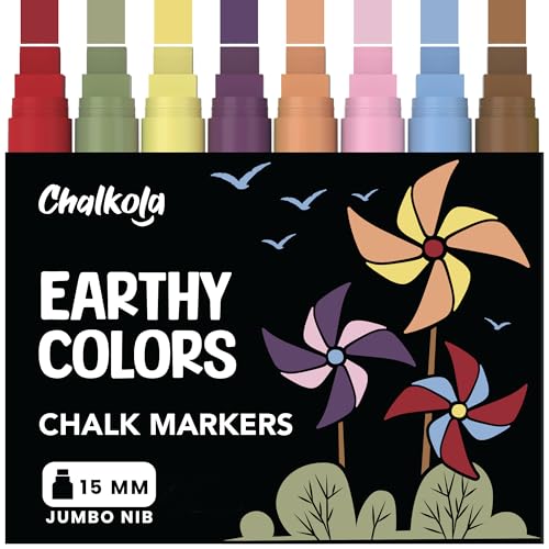 Chalkola Jumbo Chalk Markers - 15mm Window Markers | Pack of 8 Classic Earth Color pens - Use on Cars, Chalkboard, Whiteboard, Blackboard, Glass, Bistro | Loved by Teachers, Artists, Businesses - Image 1