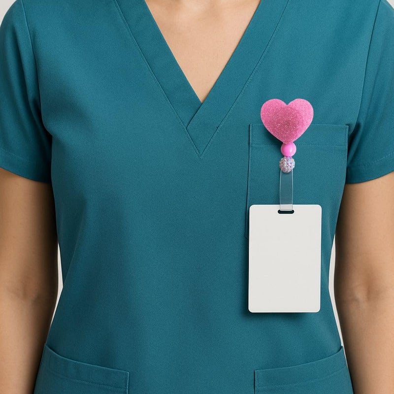 YJ PREMIUMS Light Pink Heart Badge Reel Cute Sparkly ID Name Holder with Retractable Clip Girly Hospital School Medical Office Accessories Valentines Day Gift for Teachers Nurses Medical Assistant Office Workers - Image 4