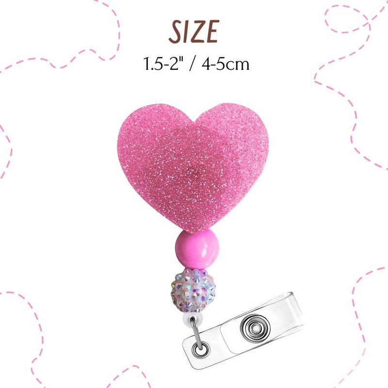 YJ PREMIUMS Light Pink Heart Badge Reel Cute Sparkly ID Name Holder with Retractable Clip Girly Hospital School Medical Office Accessories Valentines Day Gift for Teachers Nurses Medical Assistant Office Workers - Image 2
