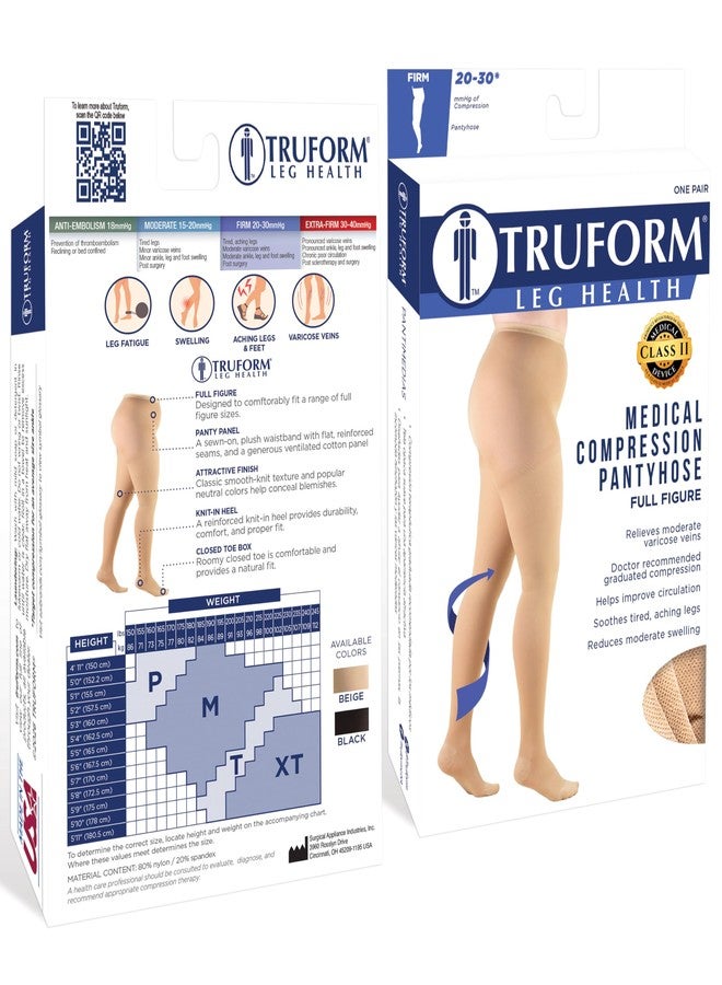 Truform 20-30 mmHg Compression Pantyhose, Plus Size Women's Support Tights Hosiery, Beige, Medium - Image 3
