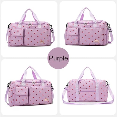 Aikelai Strawberry Duffel Bag for GirlsCorduroy Gym Bag with Shoe Compartment Wet PocketCute Travel Weekend Overnight Dance Bag for Teens purple - Image 3