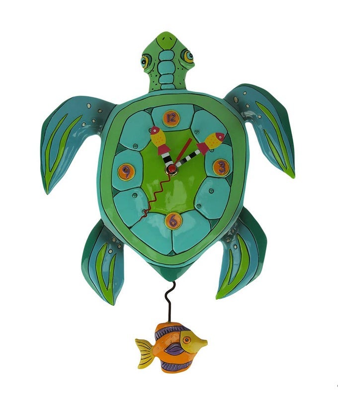 P1858 WHIMSICAL TURTLE PENDULUM WALL CLOCK SUP DUDE