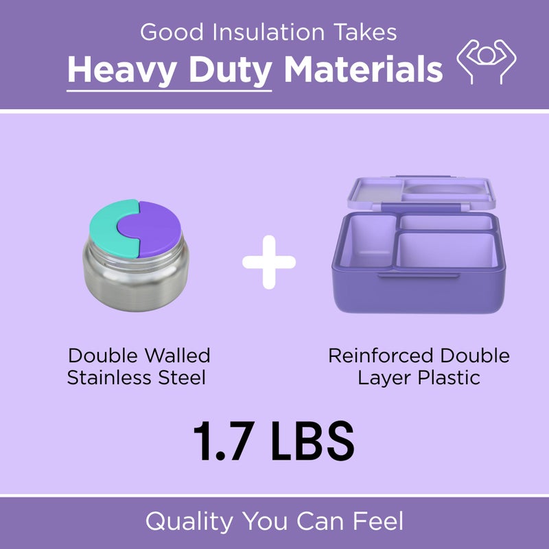 OmieBox Bento Box for Kids - Insulated Bento Lunch Box with Leak Proof Vacuum Insulated Food Jar - 3 Compartments, Two Temperature Zones (Purple Plum) - Image 4