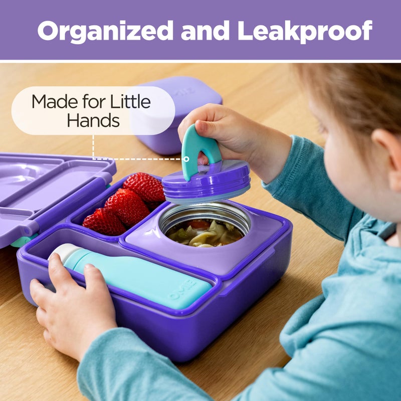 OmieBox Bento Box for Kids - Insulated Bento Lunch Box with Leak Proof Vacuum Insulated Food Jar - 3 Compartments, Two Temperature Zones (Purple Plum) - Image 5