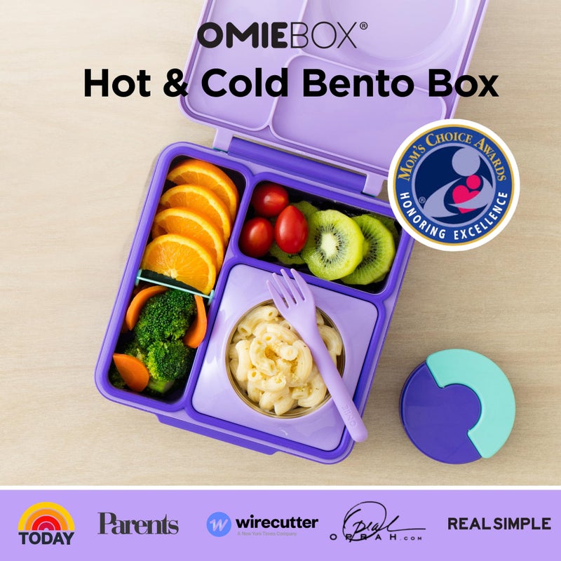OmieBox Bento Box for Kids - Insulated Bento Lunch Box with Leak Proof Vacuum Insulated Food Jar - 3 Compartments, Two Temperature Zones (Purple Plum) - Image 2
