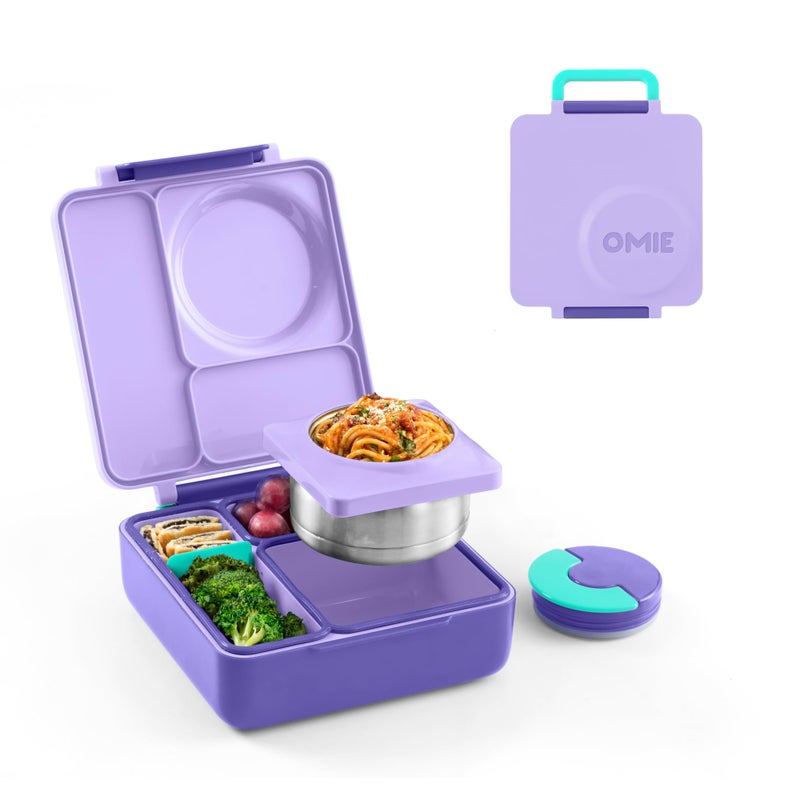 OmieBox Bento Box for Kids - Insulated Bento Lunch Box with Leak Proof Vacuum Insulated Food Jar - 3 Compartments, Two Temperature Zones (Purple Plum) - Image 1