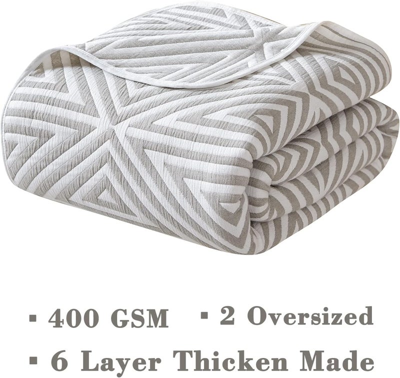 EMME Cotton Twin Quilt - Soft Blanket 6 Layer Thicken 400GSM Large Triangle Jacquard Blanket 60"x 80", Cotton Comforter Twin Size for Bed Couch Chair All Seasons (Light Grey) - Image 4