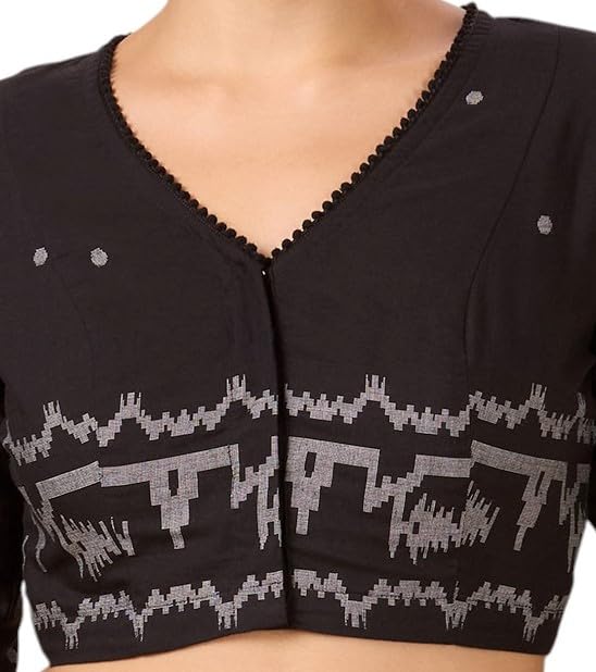 Studio Shringaar Women's Cotton Temple Border Readymade Saree Blouse(Black, 36) - Image 5