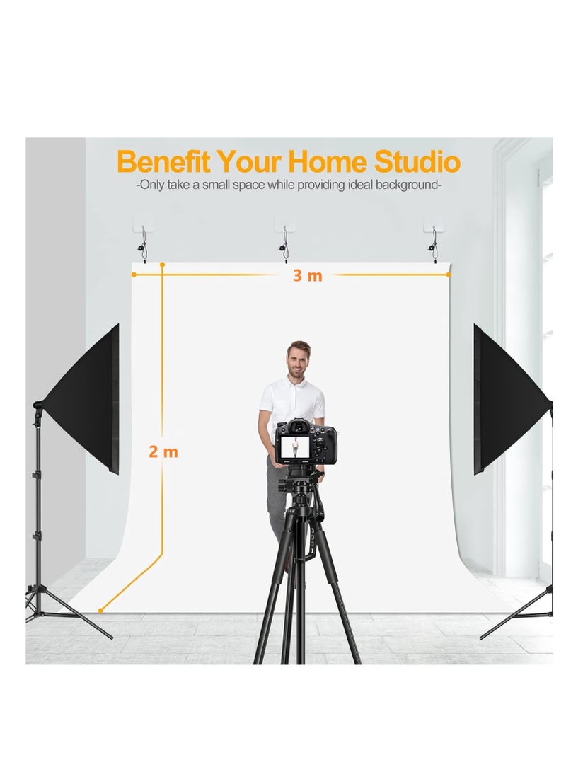 Photography White Backdrops for Wall Mounted Setup Photoshoot Pure White Screen Cloth Sheet Background Zoom Polyester Photo Back Drop Pack for Party Photo Video Shoot 3 x 2 m - Image 2