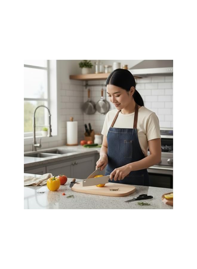 S-TOP 5 Piece Kitchen Knife Set with Block – Professional Stainless Steel Chef Knives with Ergonomic Wooden Handles & Modern Storage Holder – For Home & Restaurant Use (Cream) - Image 3