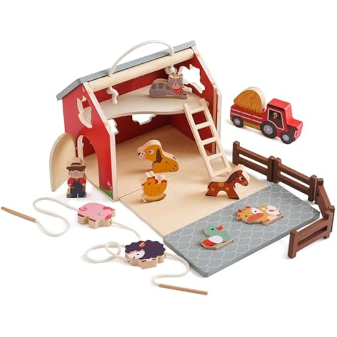 ألعاب مزرعة خشبية للأطفال من 2 إلى 3 سنوات، حيوانات المزرعة للأطفال من 1 إلى 3 سنوات مع حظيرة كبيرة وجرار، ألعاب تعليمية للتصنيف والتكديس للأعمار من 2 إلى 4، هدايا عيد ميلاد مونتيسوري الأولى للأولاد والبنات - Image 2