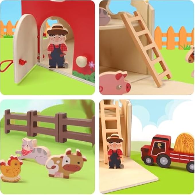 ألعاب مزرعة خشبية للأطفال من 2 إلى 3 سنوات، حيوانات المزرعة للأطفال من 1 إلى 3 سنوات مع حظيرة كبيرة وجرار، ألعاب تعليمية للتصنيف والتكديس للأعمار من 2 إلى 4، هدايا عيد ميلاد مونتيسوري الأولى للأولاد والبنات - Image 5