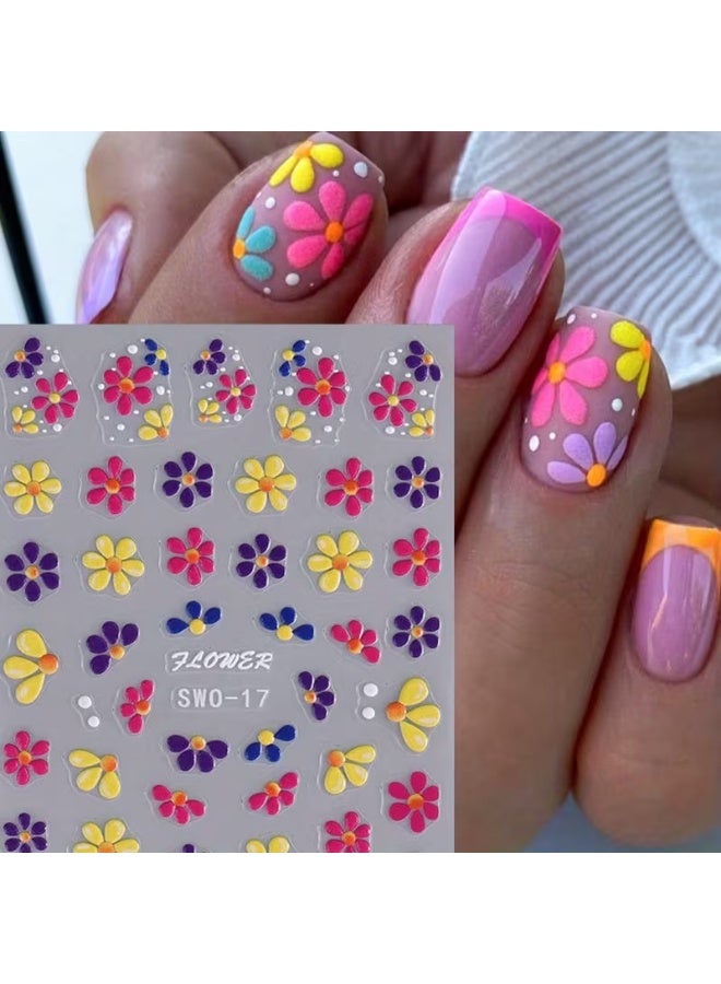 Goolsky Colorful 5D Embossed Flower Nail Stickers, Semi-Glossy Irregular Fantasy Floral Nail Art Decals - Image 2