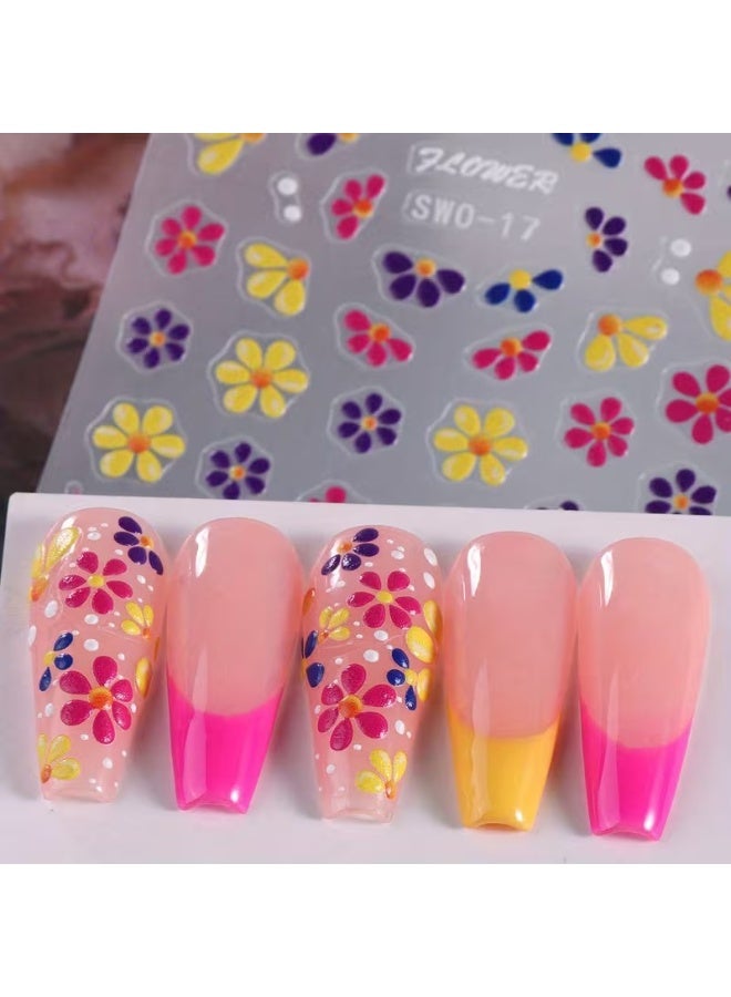 Goolsky Colorful 5D Embossed Flower Nail Stickers, Semi-Glossy Irregular Fantasy Floral Nail Art Decals - Image 3