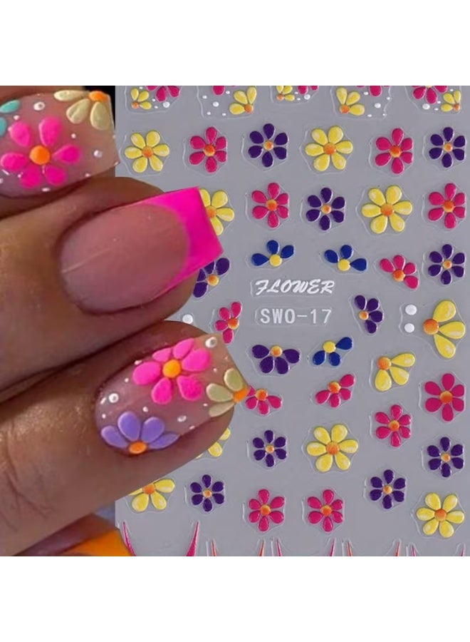 Goolsky Colorful 5D Embossed Flower Nail Stickers, Semi-Glossy Irregular Fantasy Floral Nail Art Decals - Image 1