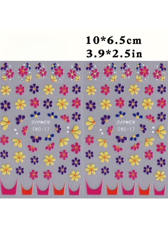 Goolsky Colorful 5D Embossed Flower Nail Stickers, Semi-Glossy Irregular Fantasy Floral Nail Art Decals - Image 4