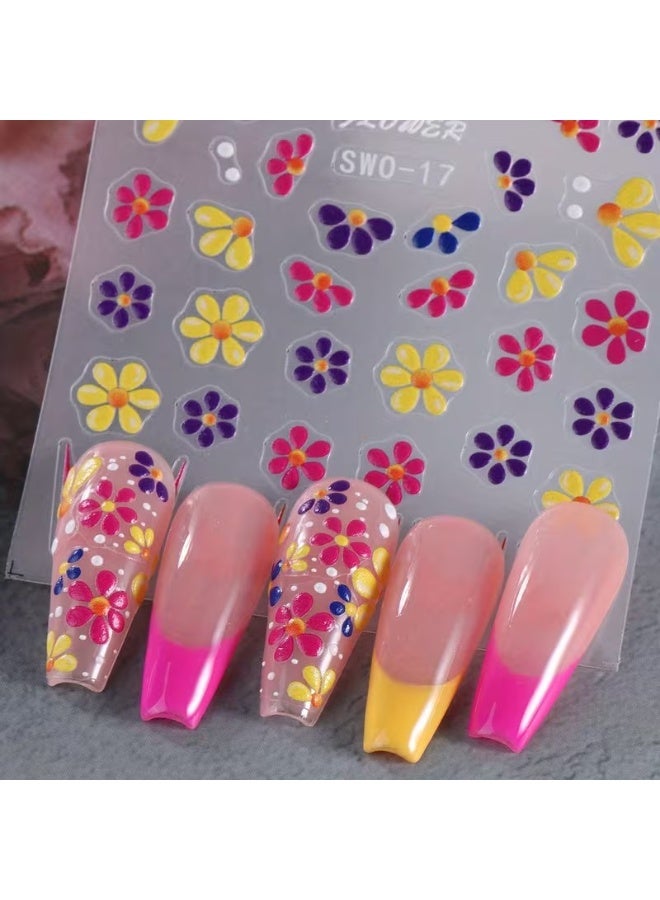 Goolsky Colorful 5D Embossed Flower Nail Stickers, Semi-Glossy Irregular Fantasy Floral Nail Art Decals - Image 5