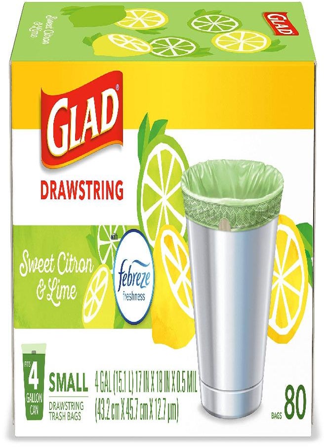 Glad - Glad OdorShield Small Drawstring Trash Bags, Sweet Citron & Lime, 80 Count - Image 1