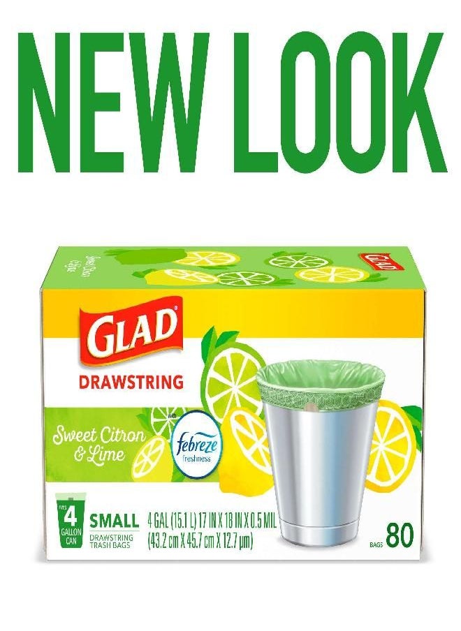Glad - Glad OdorShield Small Drawstring Trash Bags, Sweet Citron & Lime, 80 Count - Image 1