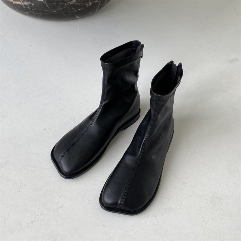 Martin Boots Women'S Mango Square Head Chelsea Thin Shoes Explosion French Flat Small Short Boots - Image 1