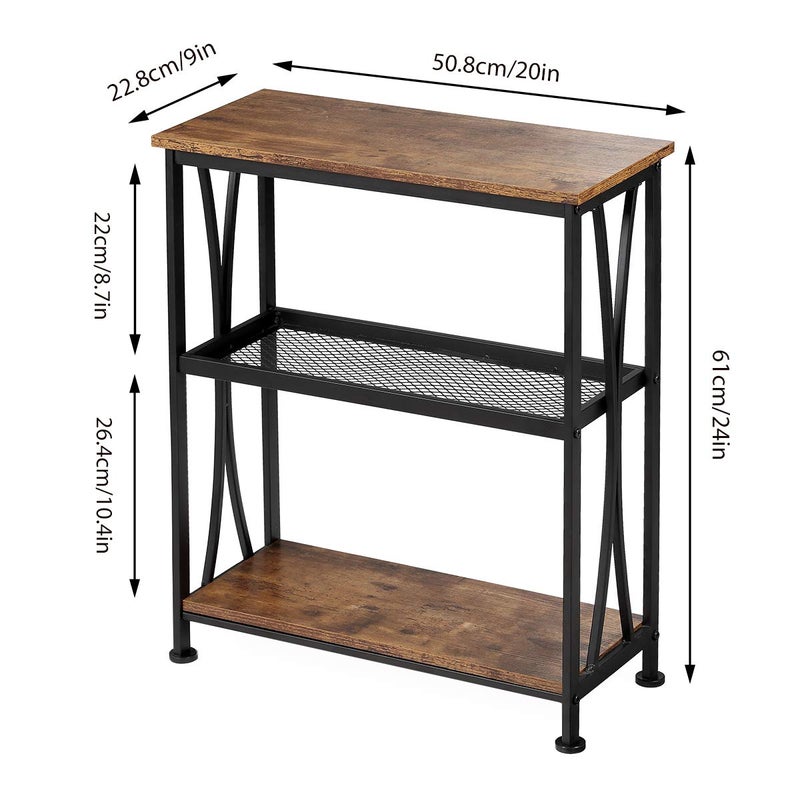 GIOPACO Narrow End Table,20" Long Side Table with 3 Tier Storage Shelves, Small Hallway Tableï¼ŒIndustrial Rustic Accent Skiny Slim Couch Beside Table for Small Spaces,Rustic Brown - Image 4