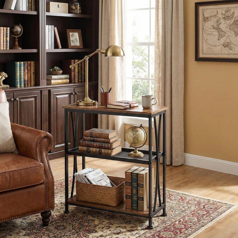 GIOPACO Narrow End Table,20" Long Side Table with 3 Tier Storage Shelves, Small Hallway Tableï¼ŒIndustrial Rustic Accent Skiny Slim Couch Beside Table for Small Spaces,Rustic Brown - Image 5