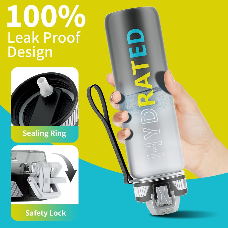 QLUR Water Bottle with Straw, 32oz Motivational Water Bottles with Time Marker to Drink, Tritan BPA Free, 1L Sports Water Bottle with Carry Strap LeakProof for Women Gym Fitness Outdoor (1 Pack) - Image 4