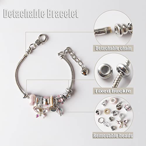 DS Charm Bracelets for girls,exquisite cute cartoon friendship Silver bracelets Stainless Steel Bangle with birthday Gift box, Adjustable girls jewelry Suitable for holiday gifts (Silver-butterfly3) - Image 3