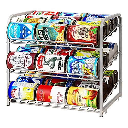 AIYAKA Can Rack Organizer, 3 Tier Stackable Can Storage Dispenser,for Food Storage, Kitchen Cabinets or Pantry, Storage for 36 Cans, Silver - Image 1