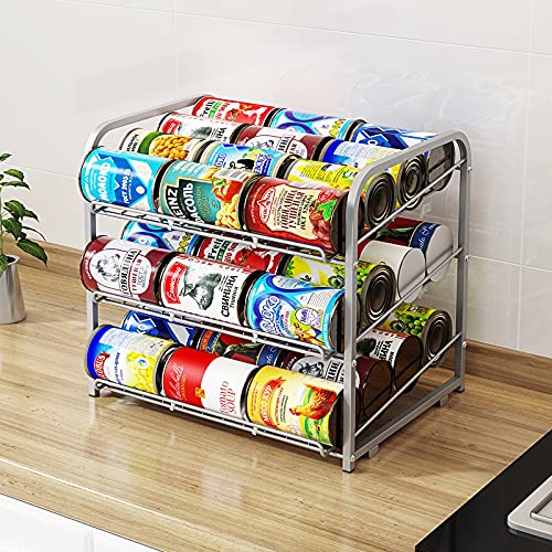 AIYAKA Can Rack Organizer, 3 Tier Stackable Can Storage Dispenser,for Food Storage, Kitchen Cabinets or Pantry, Storage for 36 Cans, Silver - Image 3