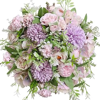 Nubry Nubry 3pcs Artificial Flowers Bouquet Fake Peony Silk Hydrangea Wildflowers Arrangements with Stems for Wedding Home  - Image 1