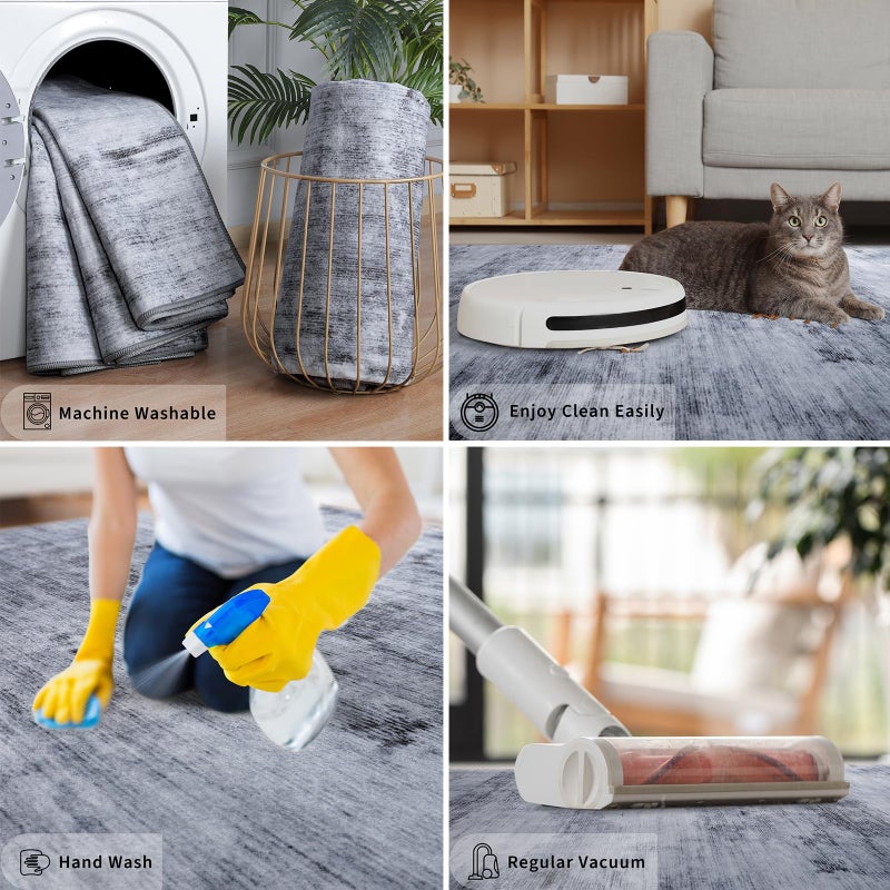Toneed 2x6 Runner Rug Modern Abstract Hallway Rug Washable Non Slip Rubber Rugs for Kitchen Stairs Entryway Bedroom Living Room Printed Low Pile Foldable Accent Rugs Grey - Image 4