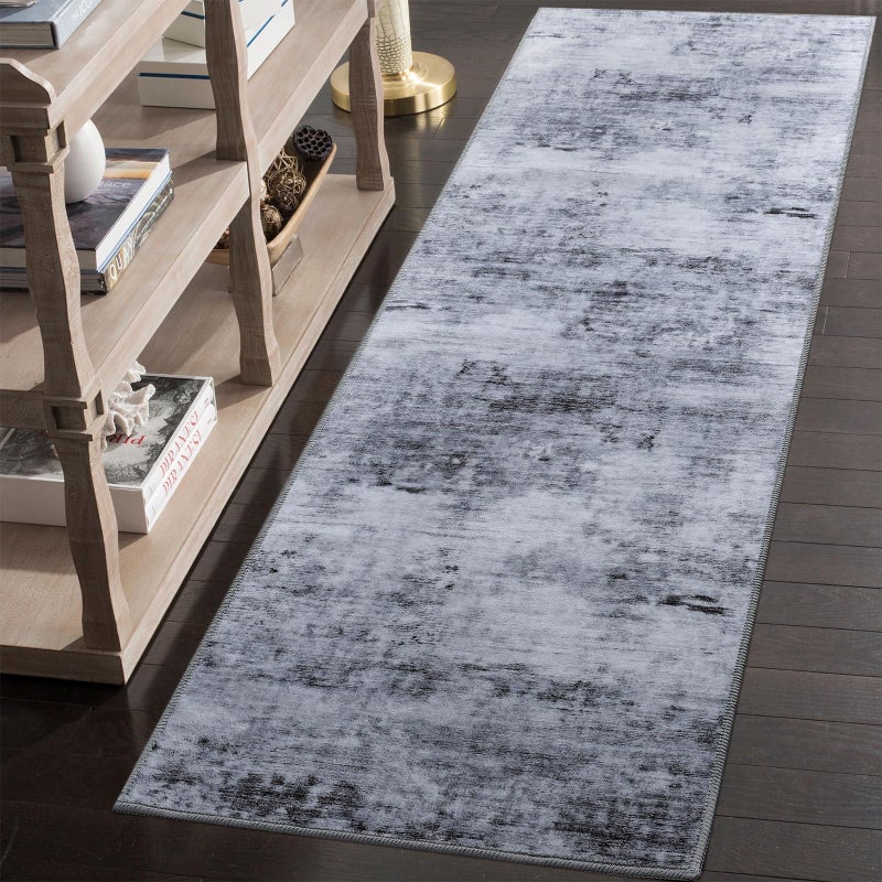 Toneed 2x6 Runner Rug Modern Abstract Hallway Rug Washable Non Slip Rubber Rugs for Kitchen Stairs Entryway Bedroom Living Room Printed Low Pile Foldable Accent Rugs Grey - Image 1