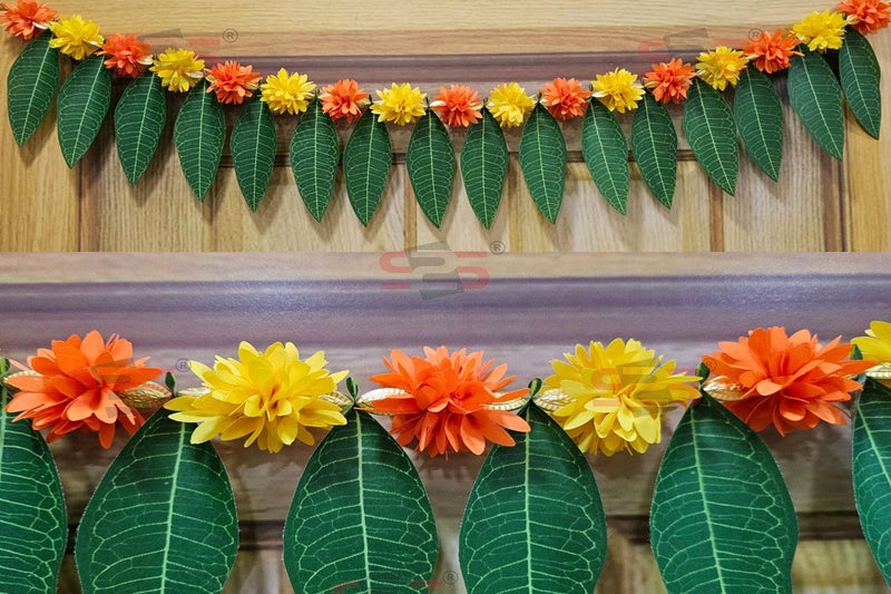 S2S Artificial Marigold & Mango Leaves Simple Door - Window toran/Door hangings/Festive Decorations | 1 Piece | (Yellow and Orange) (Length - 40 Inch) - Image 3